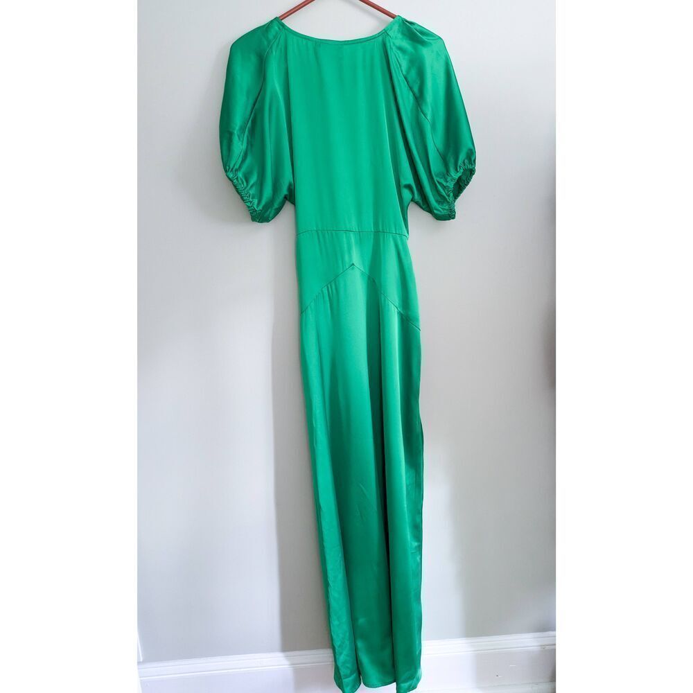 ASOS Design Tall High Low Hem Satin Batwing Midi Dress Emerald Green - Picture 5 of 8